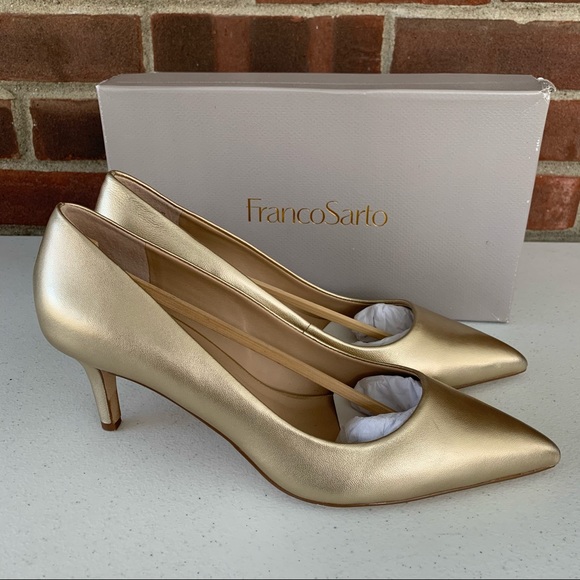 Franco Sarto Shoes - Franco Sarto Tudor Gold Leather Kitten Heel Pump